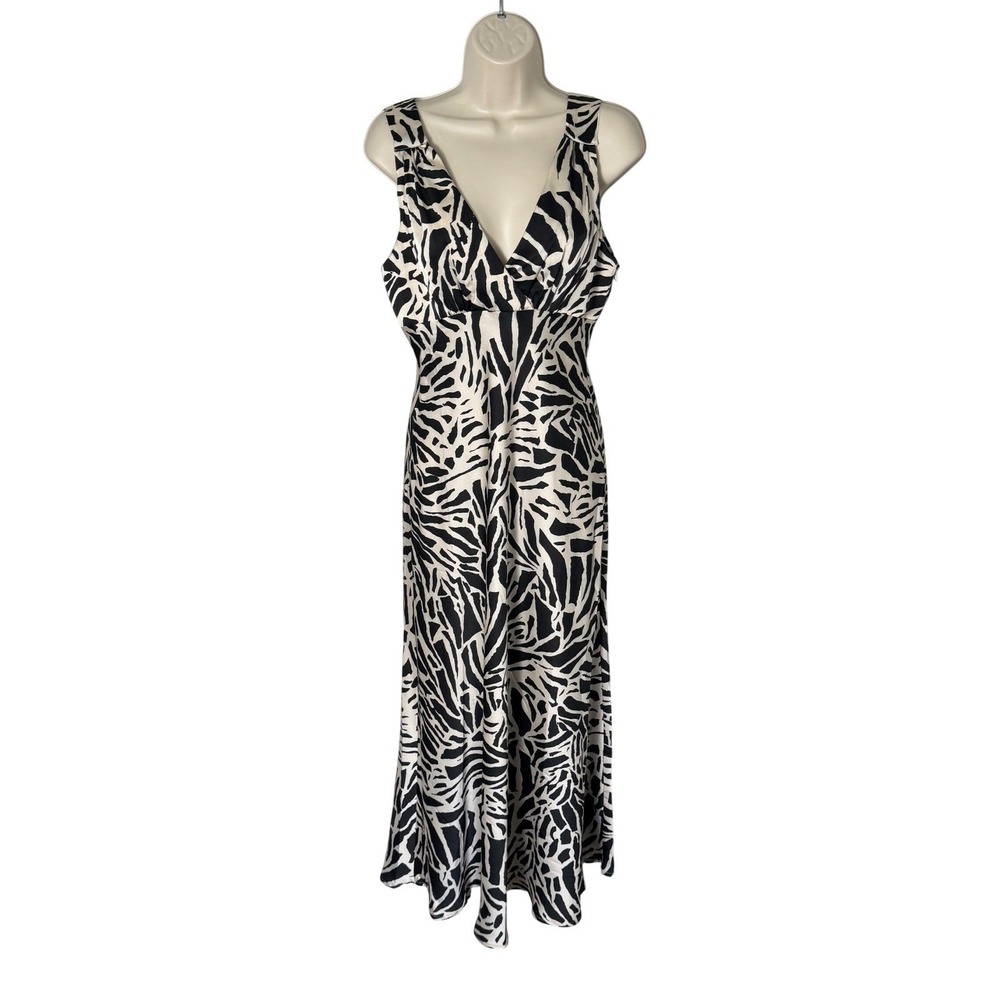 NWT Mika & Gala Lilywhyt Abstract Animal Print‎ V-Neck Maxi Dress Black IvoryM